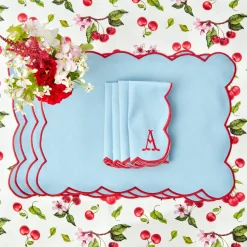 Blue With Red Scallop Napkins (Set Of 4)