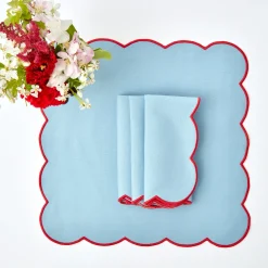 Blue With Red Scallop Napkins (Set Of 4)