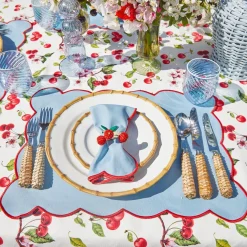 Blue With Red Scallop Placemats & Napkins (Set Of 4)