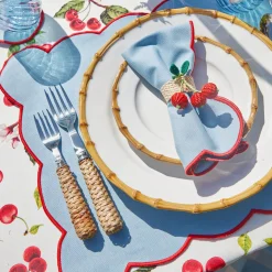 Blue With Red Scallop Placemats & Napkins (Set Of 4)