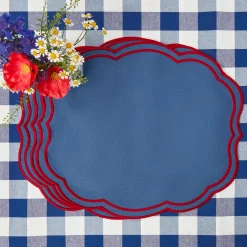 Camilla Blue & Red Linen Placemats (Set Of 4)