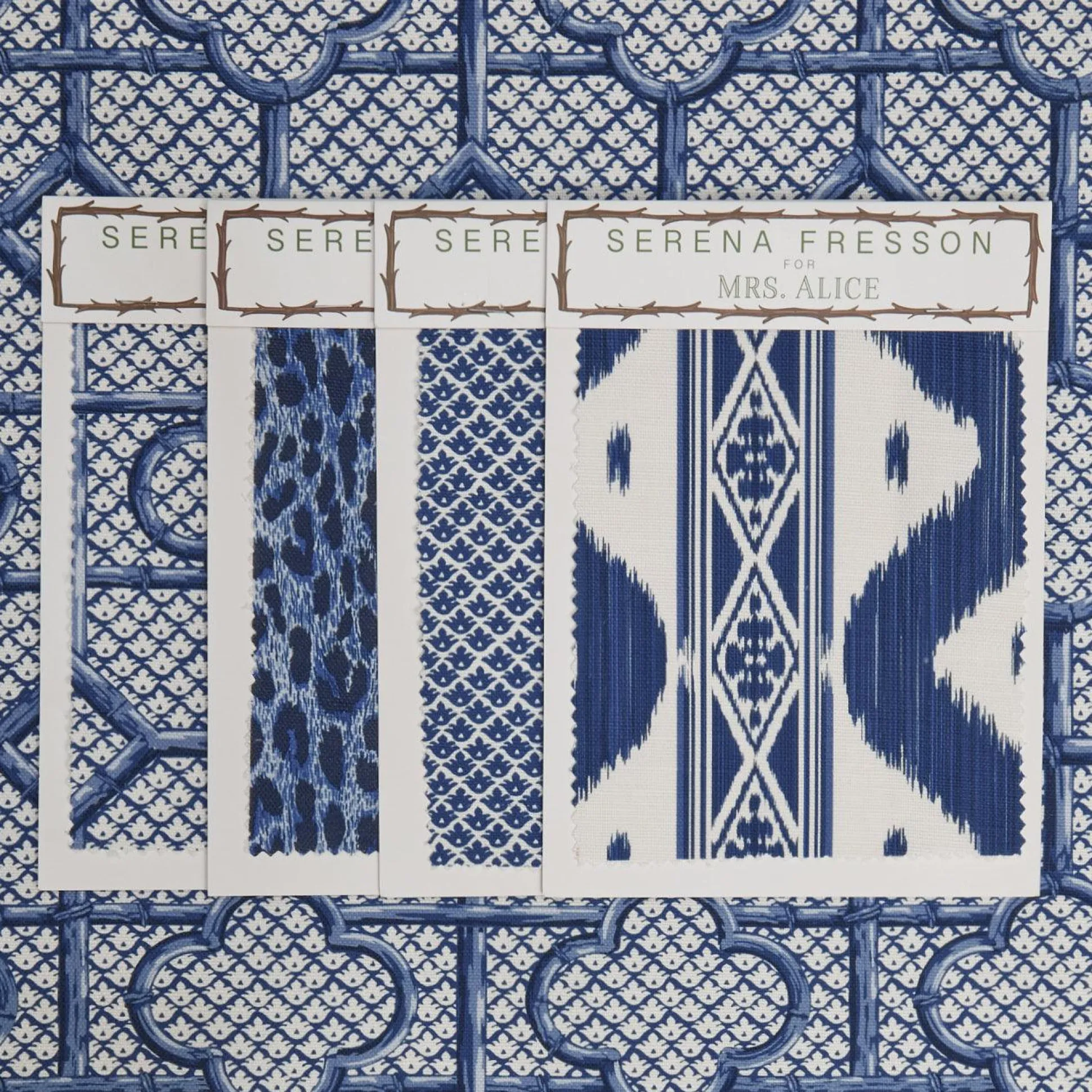Cobalt Blue Bamboo Trellis Fabric