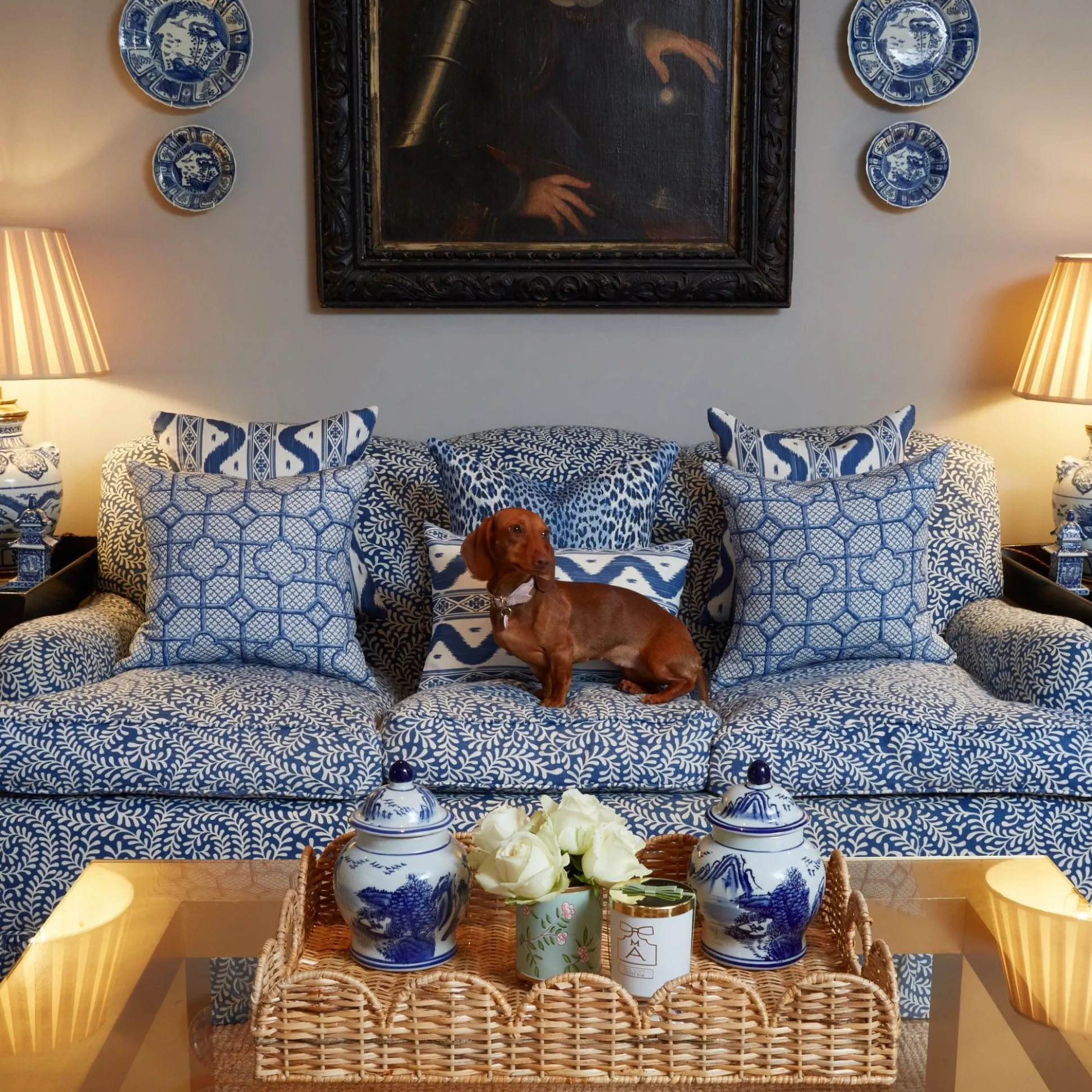 Cobalt Blue Bamboo Trellis Fabric