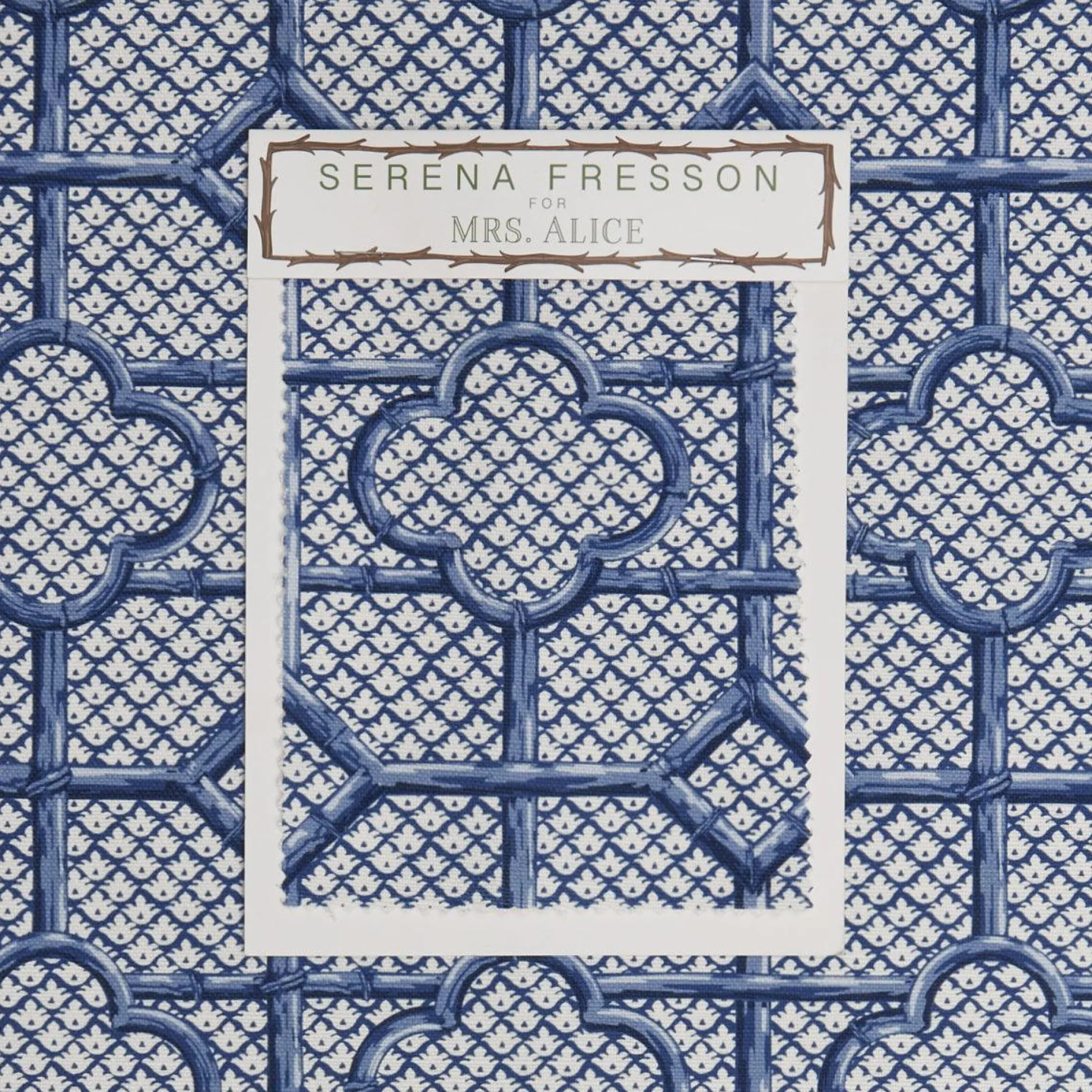 Cobalt Blue Bamboo Trellis Fabric