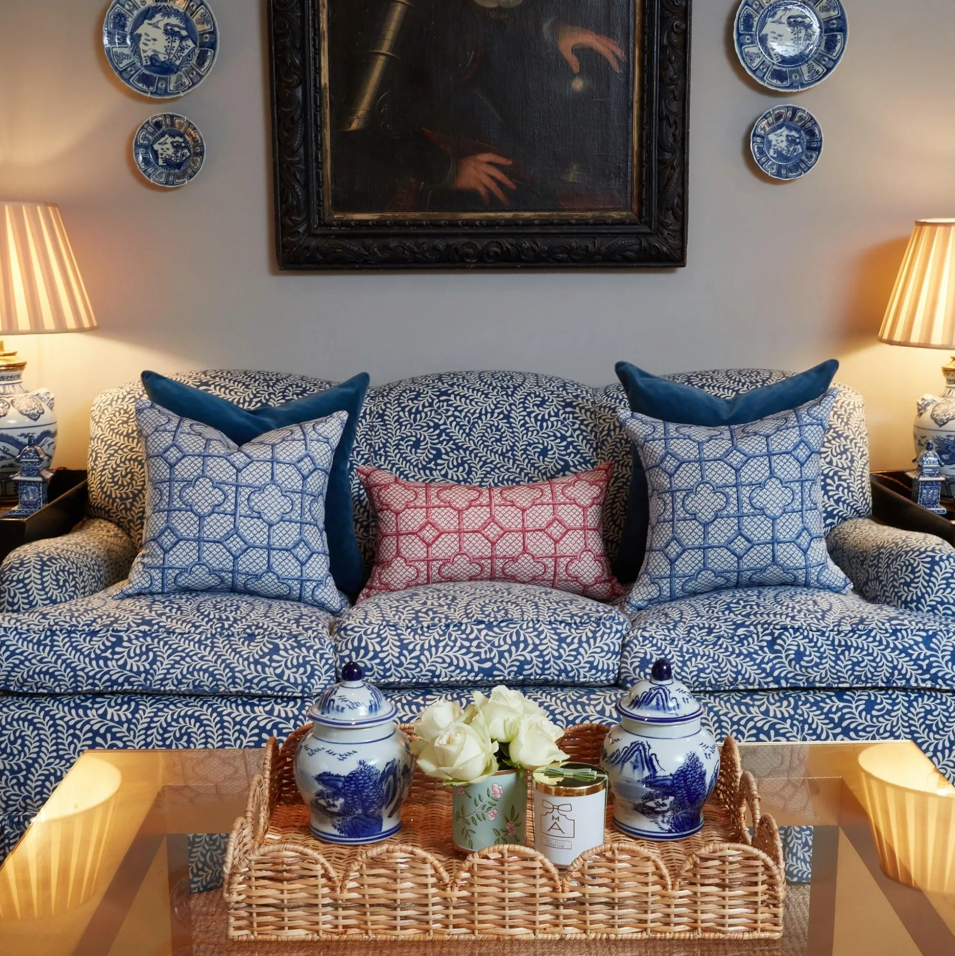 Cobalt Blue Bamboo Trellis Fabric