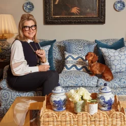 Cobalt Blue Ikat Stripe Fabric