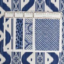 Cobalt Blue Ikat Stripe Fabric