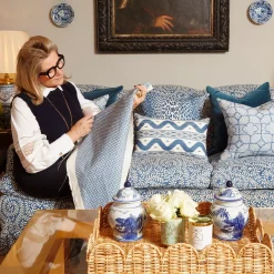 Cobalt Blue Lotus Flower Fabric