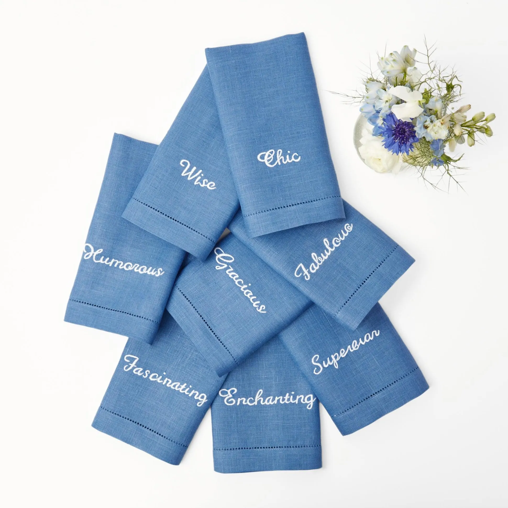 Compliment Blue Linen Napkins (Set Of 8)