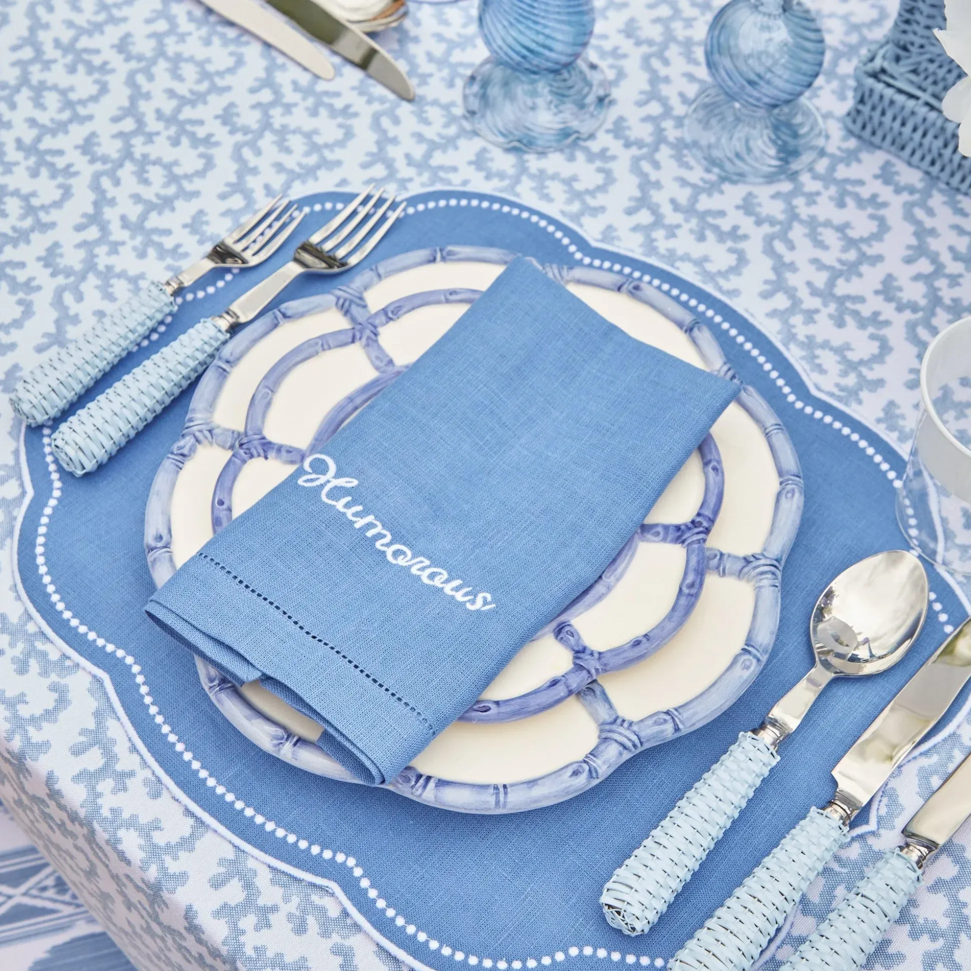 Compliment Blue Linen Napkins (Set Of 8)