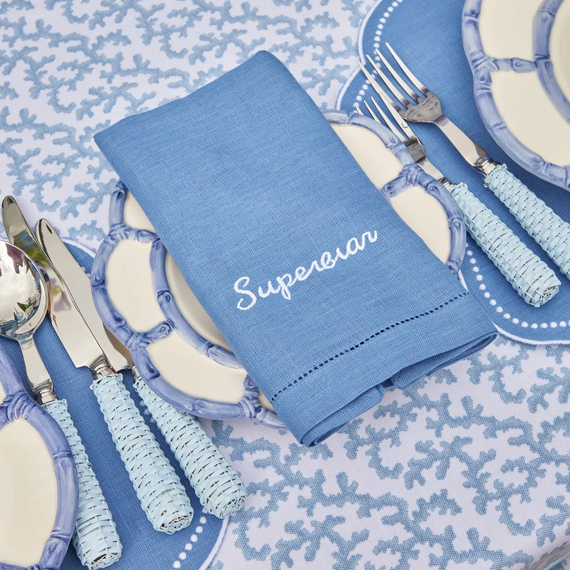 Compliment Blue Linen Napkins (Set Of 8)