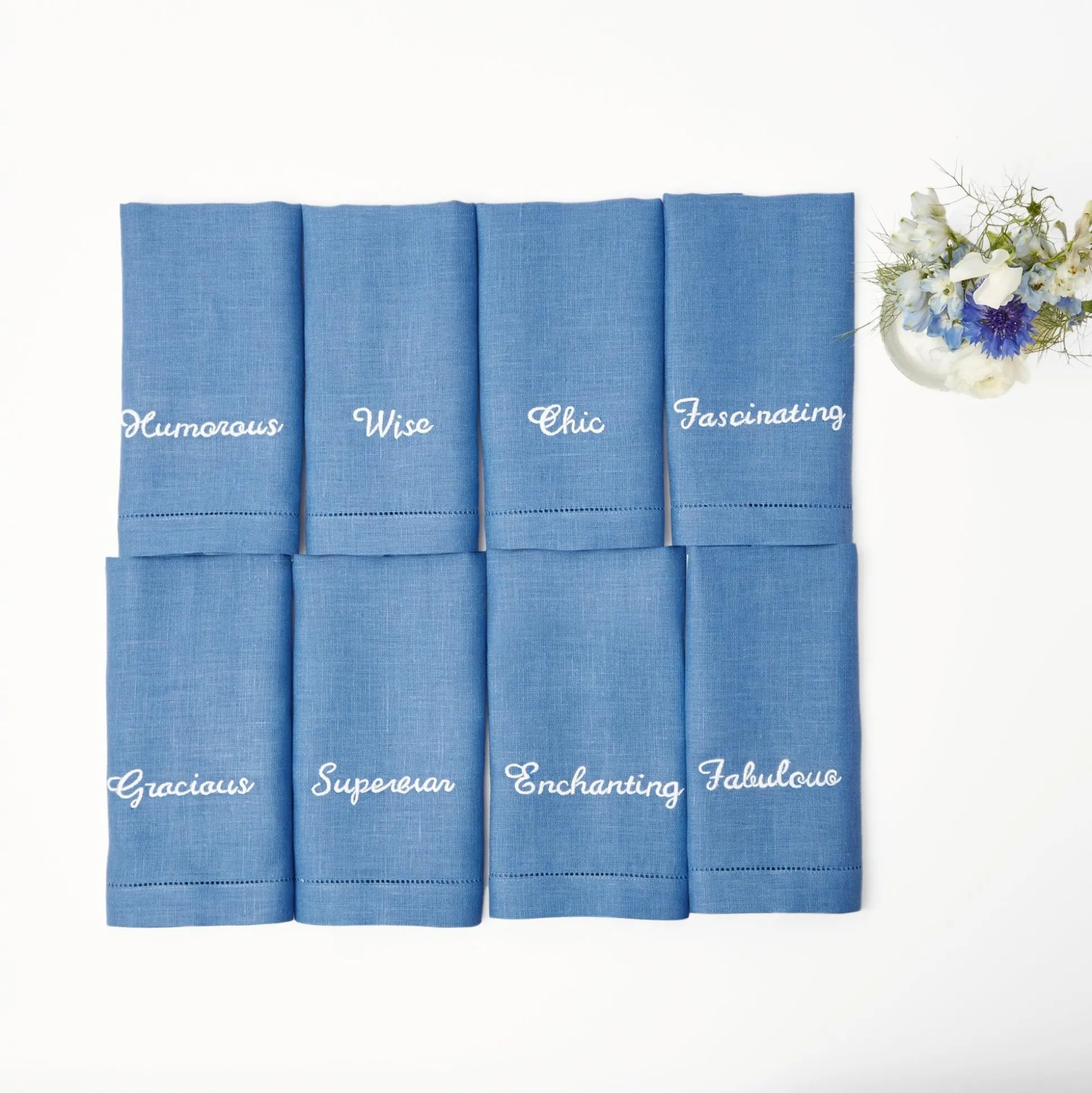 Compliment Blue Linen Napkins (Set Of 8)