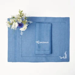 Compliment Blue Linen Napkins (Set Of 8)