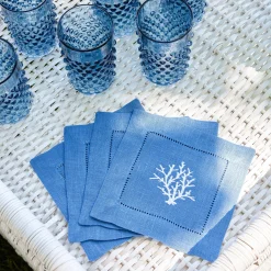 Coral Blue Linen Cocktail Napkins (Set Of 4)
