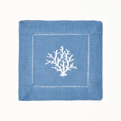 Coral Blue Linen Cocktail Napkins (Set Of 4)