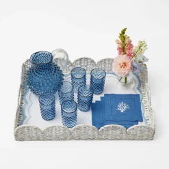 Coral Blue Linen Cocktail Napkins (Set Of 4)