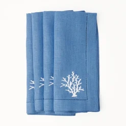 Coral Blue Linen Napkins (Set Of 4)