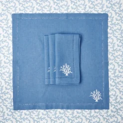 Coral Blue Linen Napkins (Set Of 4)