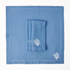 Coral Blue Linen Napkins (Set Of 4)