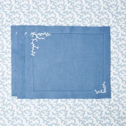 Coral Blue Linen Placemats (Set Of 4)