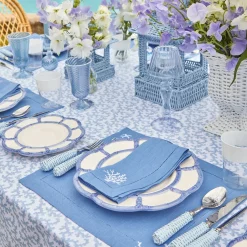 Coral Blue Linen Placemats & Napkins (Set Of 4)