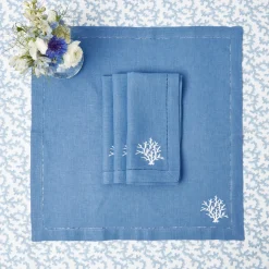 Coral Blue Linen Placemats & Napkins (Set Of 4)