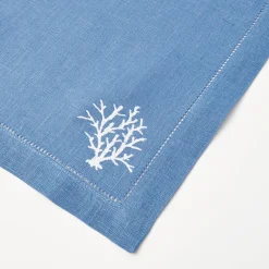 Coral Blue Linen Placemats & Napkins (Set Of 4)