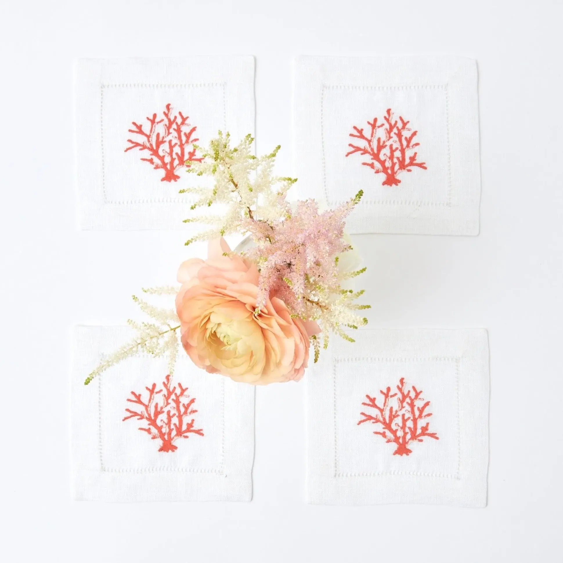 Coral Linen Cocktail Napkins (Set Of 4)