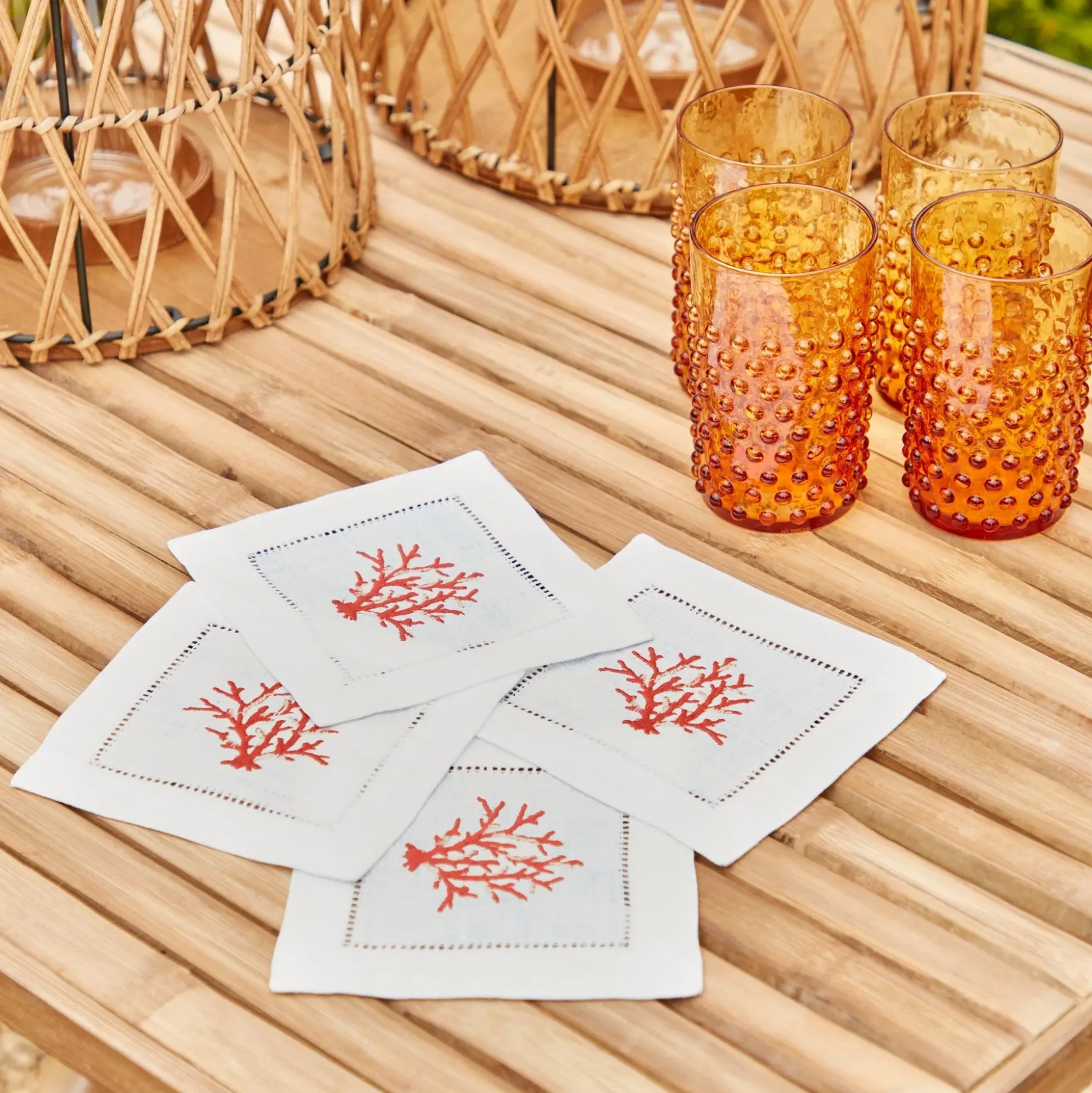 Coral Linen Cocktail Napkins (Set Of 4)