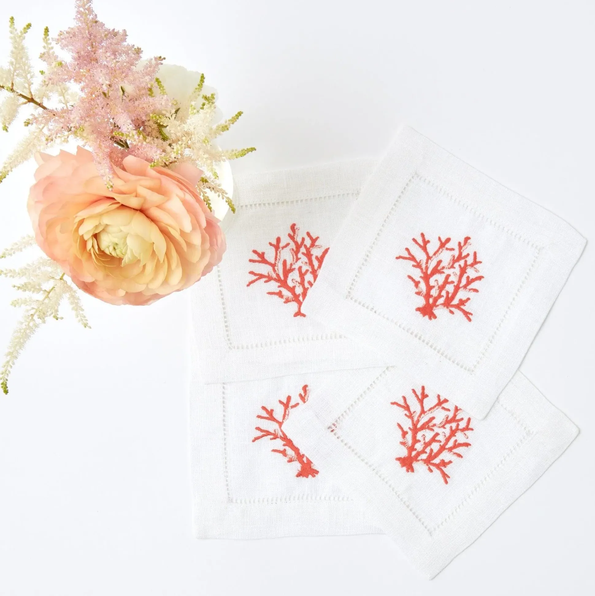 Coral Linen Cocktail Napkins (Set Of 4)