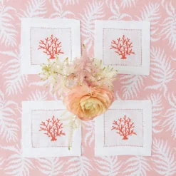 Coral Linen Cocktail Napkins (Set Of 4)