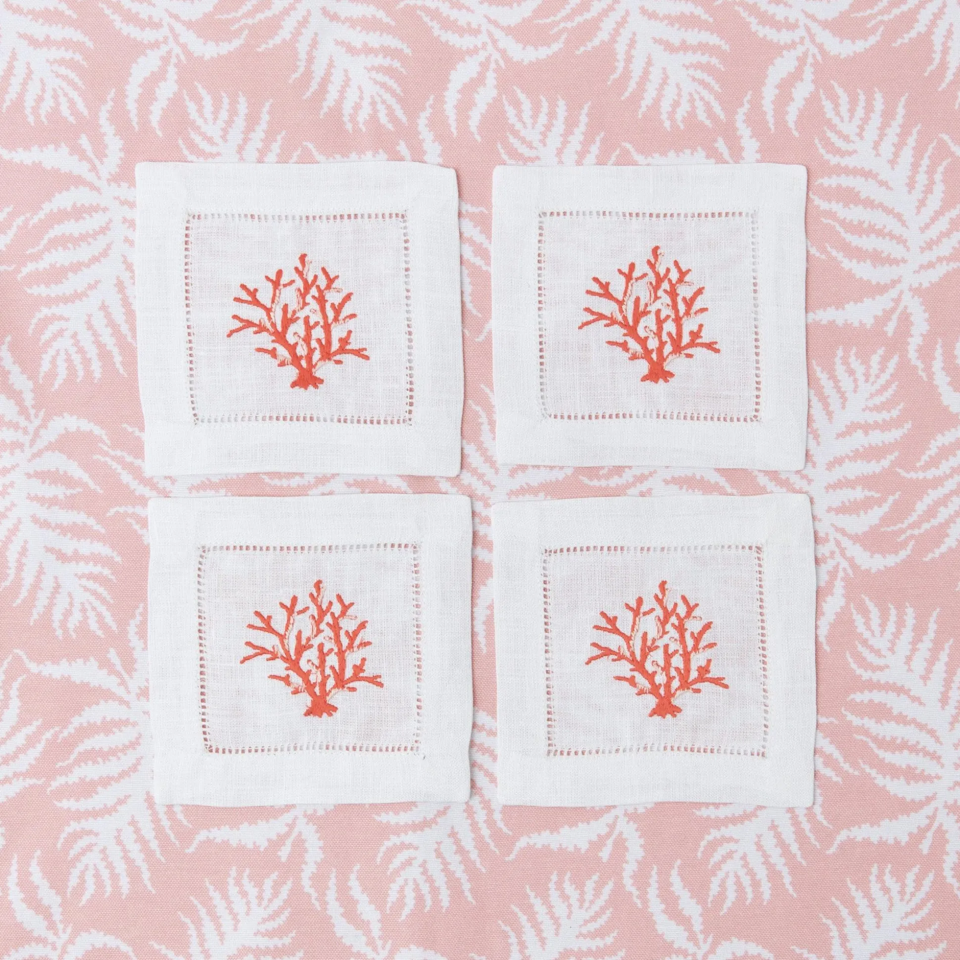 Coral Linen Cocktail Napkins (Set Of 4)
