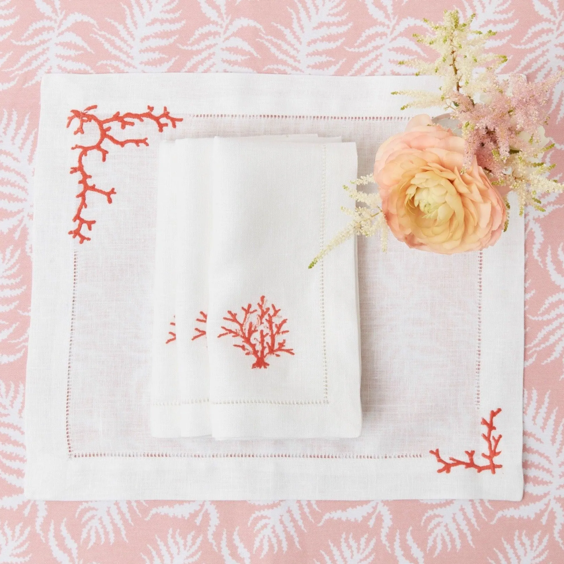 Coral Linen Placemats & Napkins (Set Of 4)