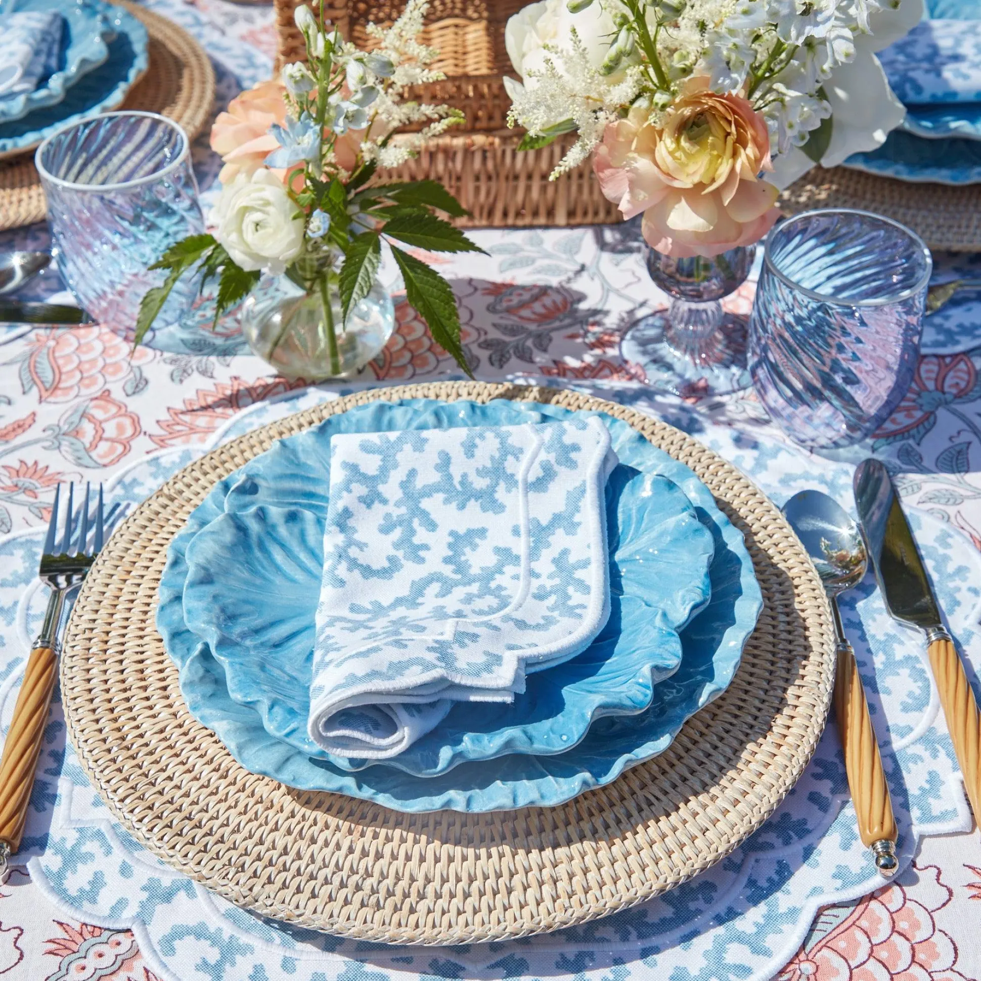 Edie Blue Coral Napkins (Set Of 4)