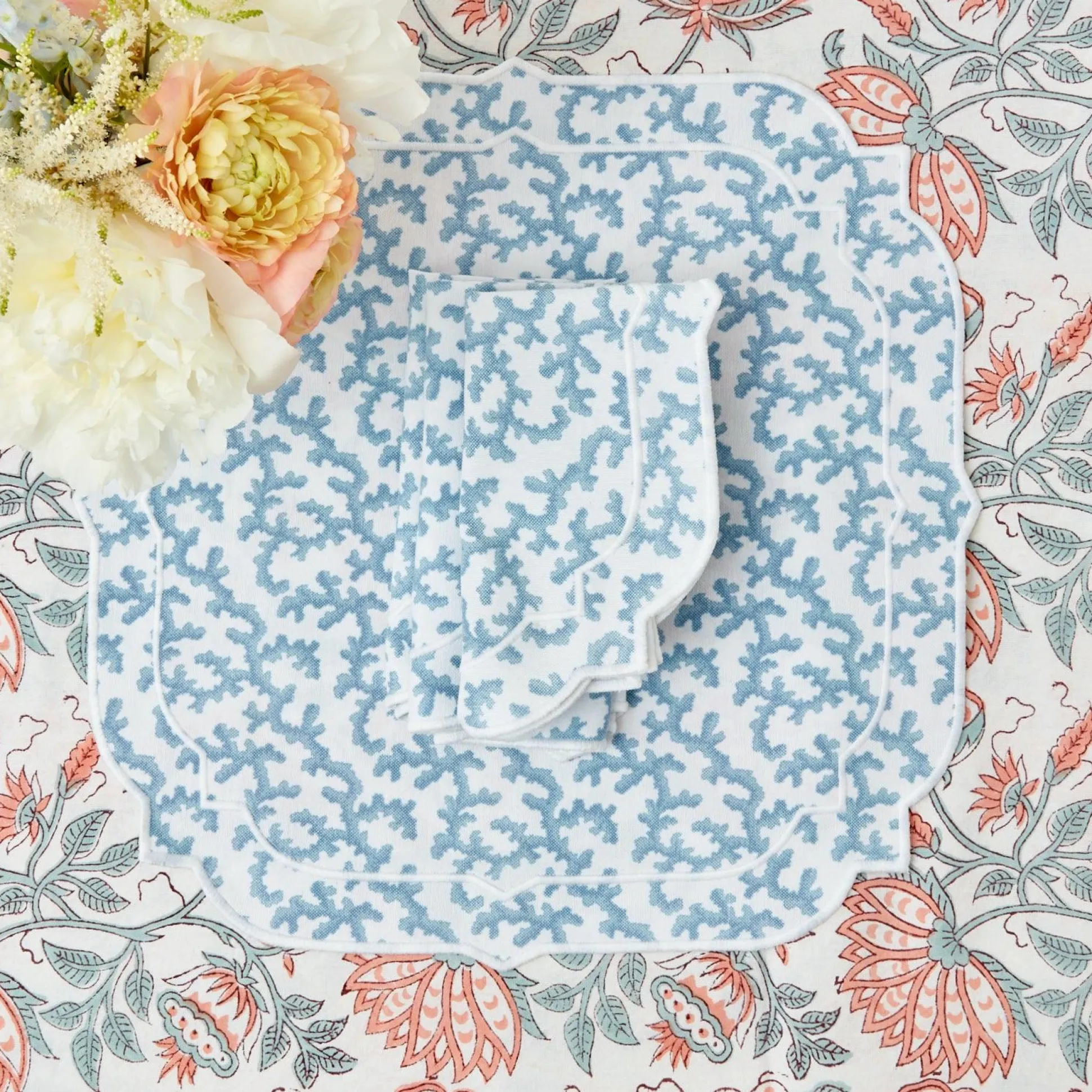 Edie Blue Coral Napkins (Set Of 4)