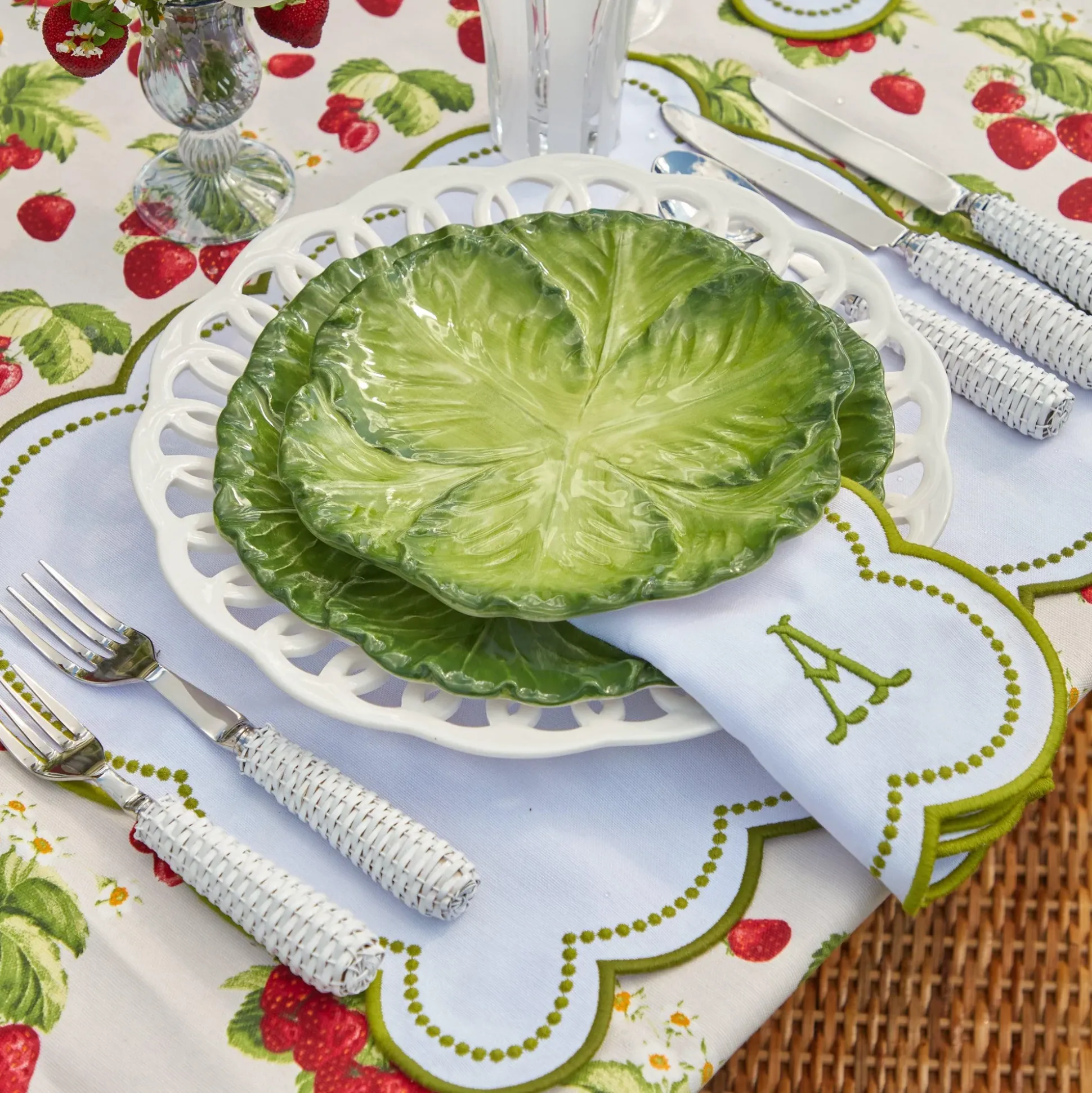 Elsa White & Green Napkins (Set Of 4)