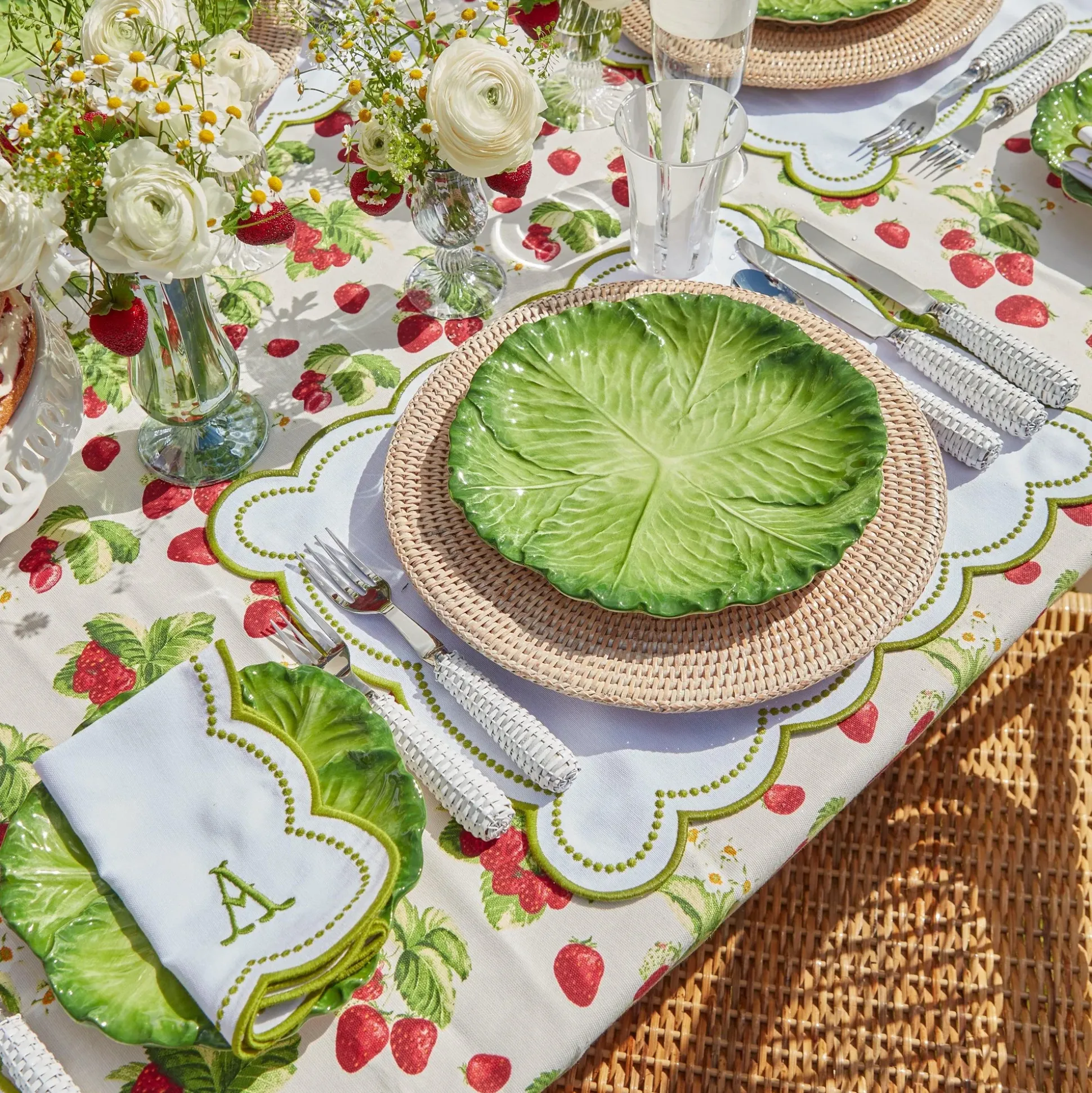 Elsa White & Green Napkins (Set Of 4)