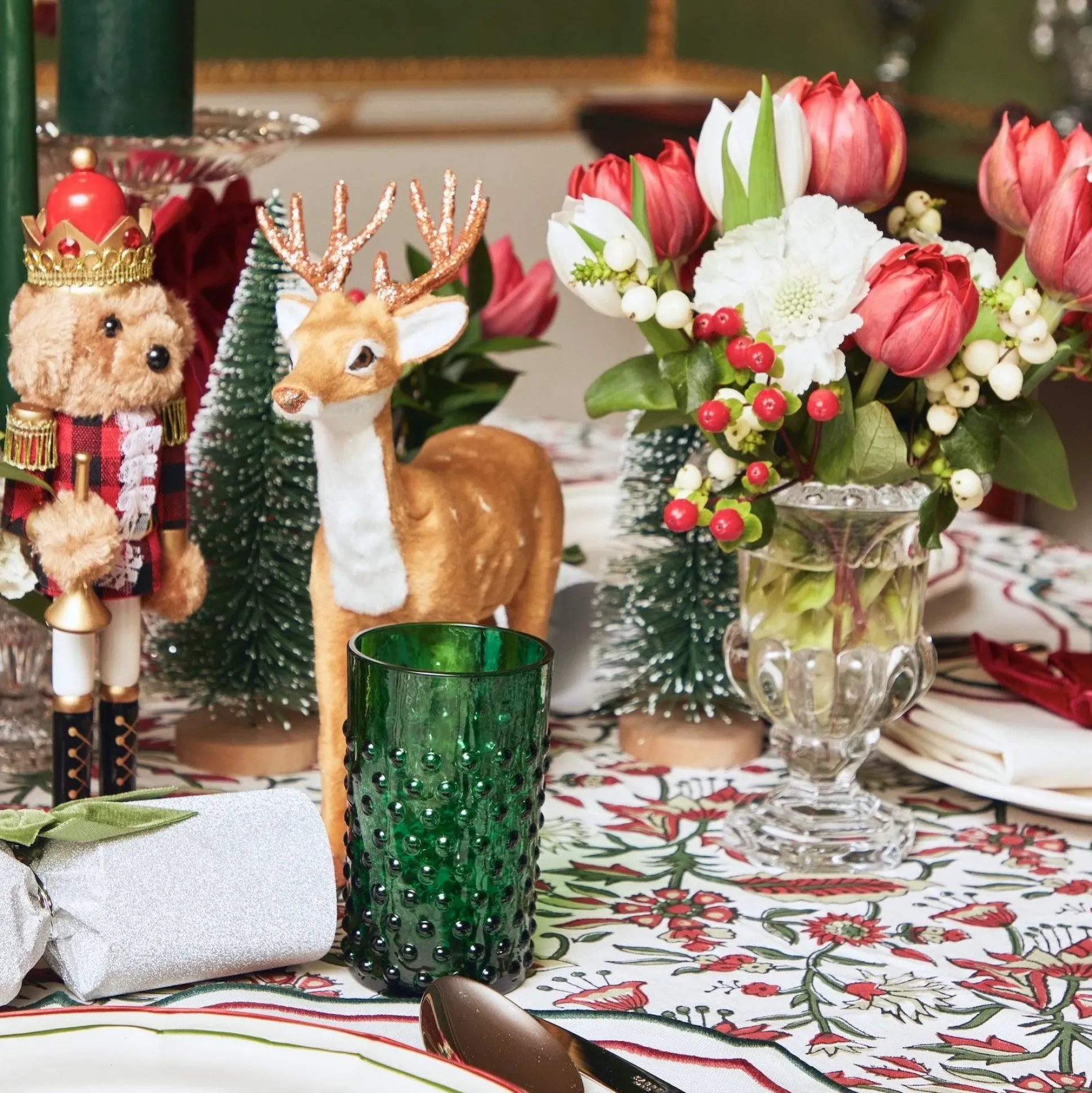 Emerald Green Hobnail Glasses & Jug Set
