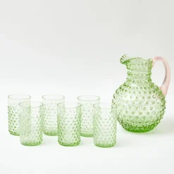 Emerald Hobnail Jug & Rose Handle