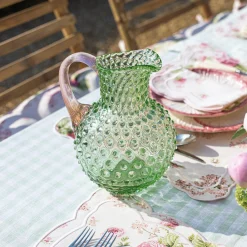 Emerald Hobnail Jug & Rose Handle
