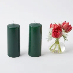 Forest Green Pillar Candles (Pair)