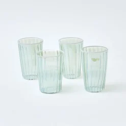 Green & White Rim Water Glasses (Set Of 4)