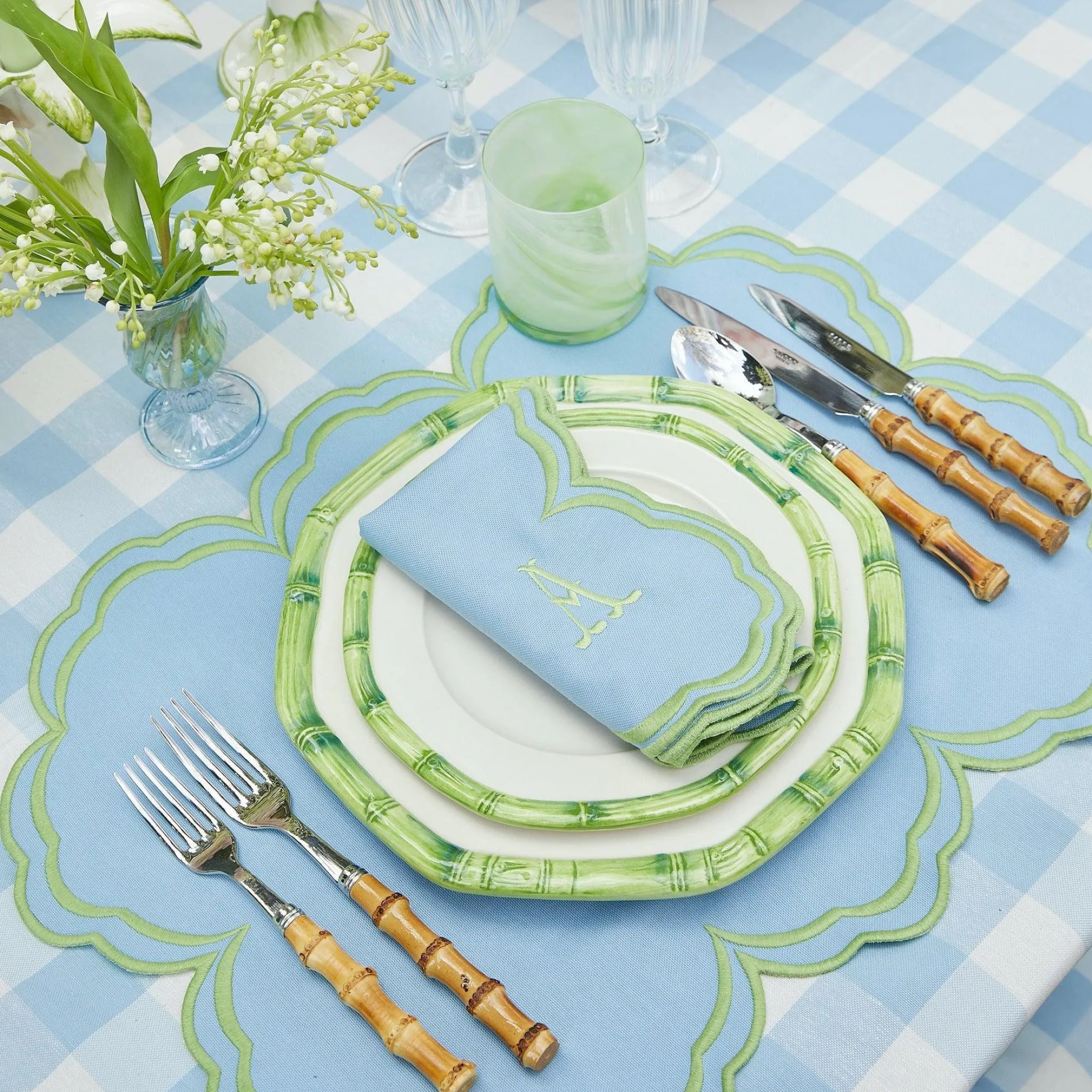 Green Geometric Bamboo Starter Plate (Set Of 4)