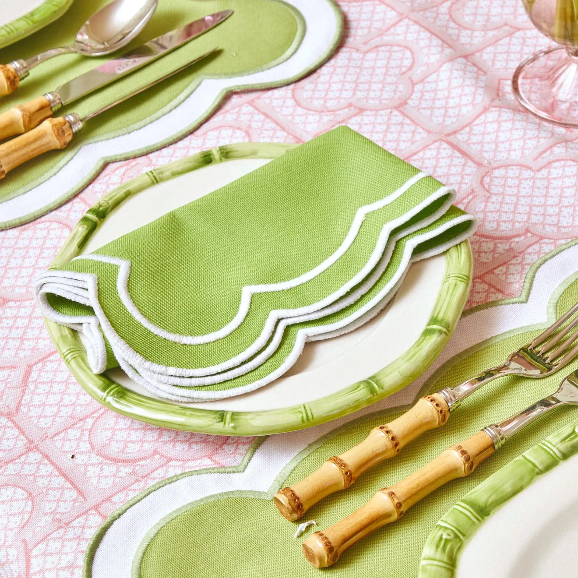 Green Geometric Bamboo Starter Plate (Set Of 4)