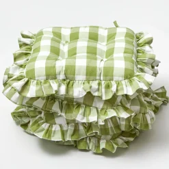 Green Gingham Ruffle Seat Pad Cushions (Set Of 4)