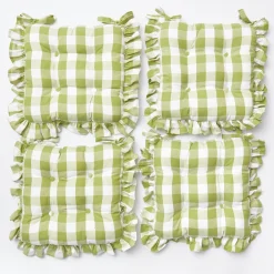Green Gingham Ruffle Seat Pad Cushions (Set Of 4)