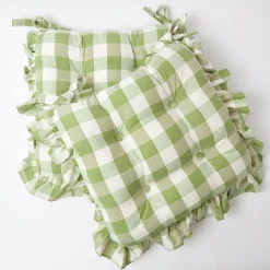 Green Gingham Ruffle Seat Pad Cushion