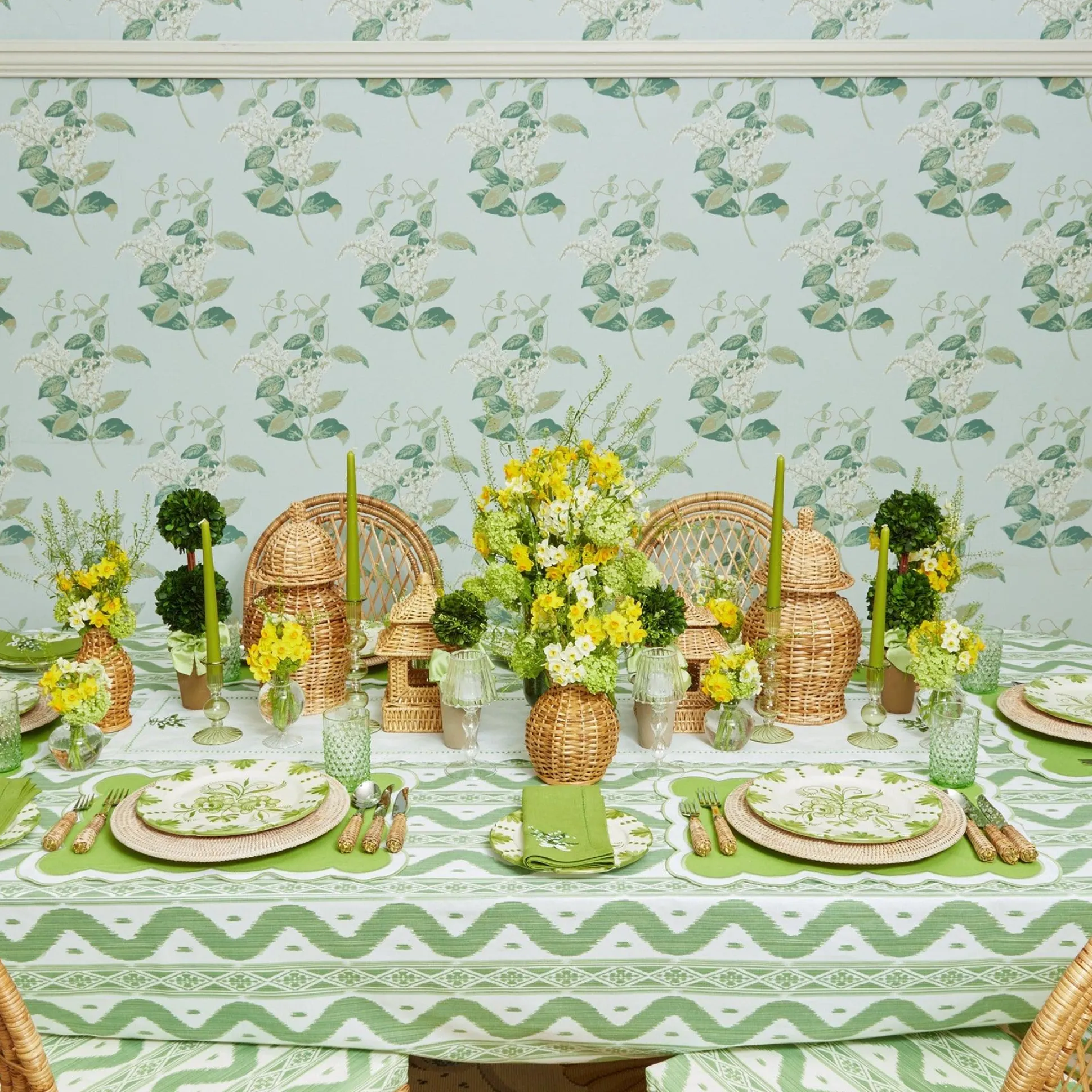 Green Ikat Tablecloth