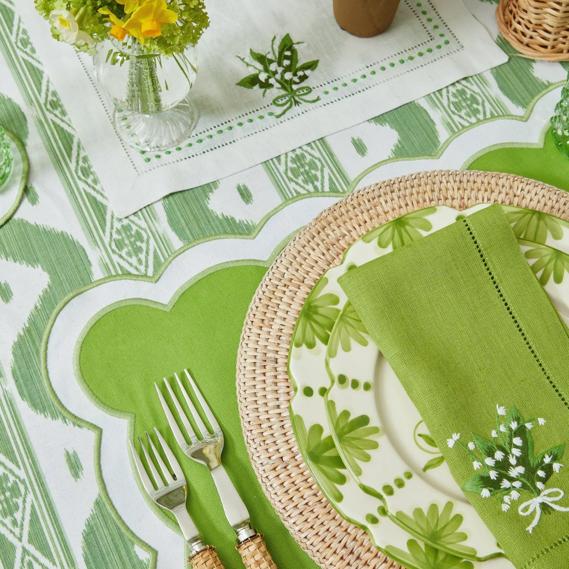 Green Ikat Tablecloth