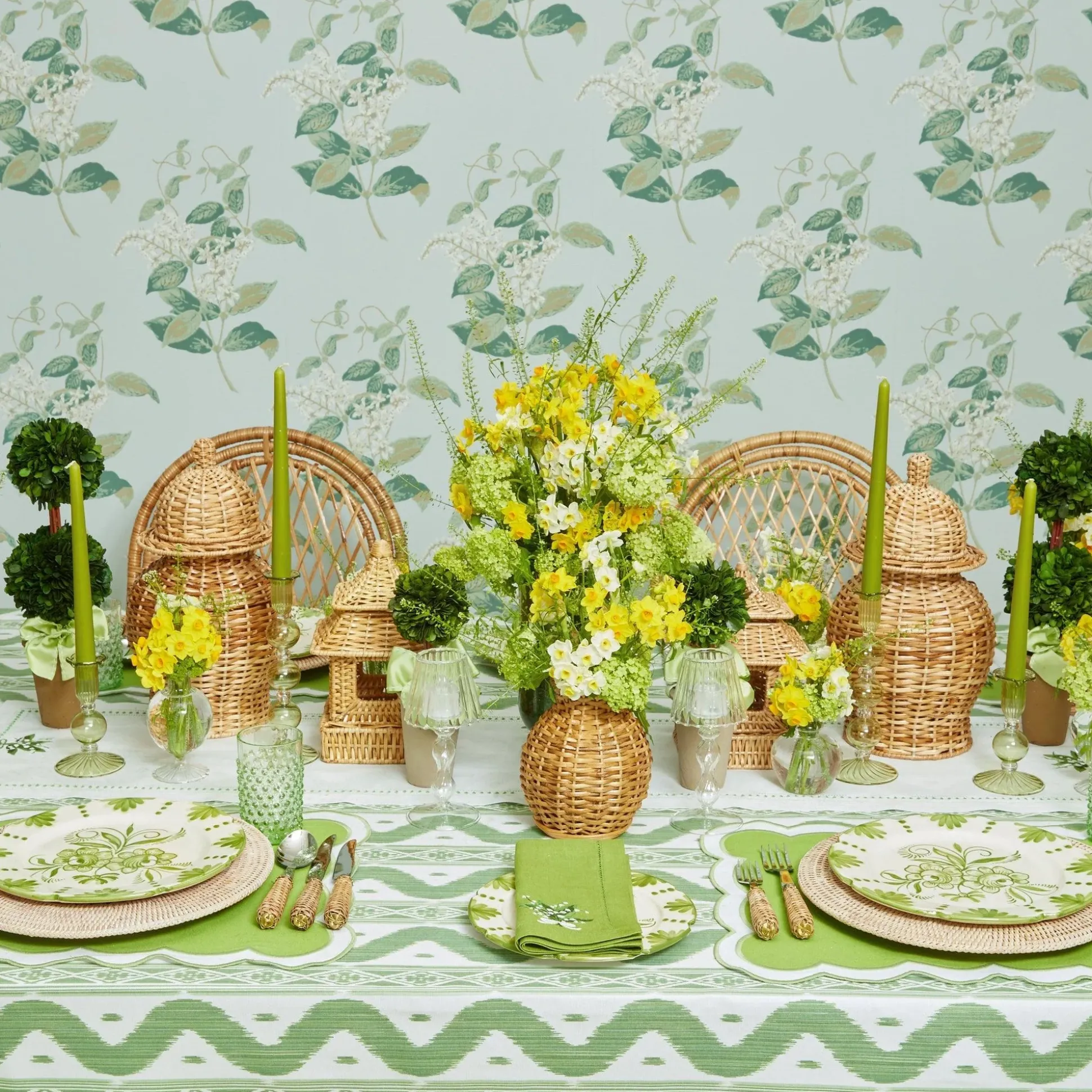 Green Ikat Tablecloth